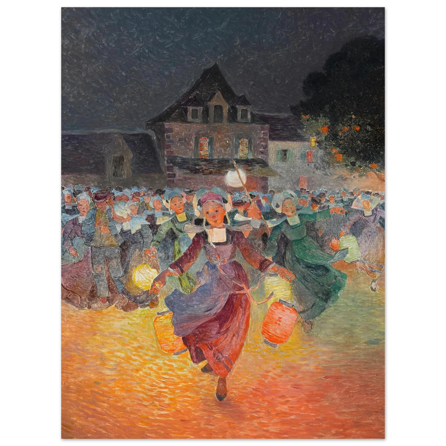 Breton Women with Lamps Art Print | Ferdinand du Puigaudeau - Framed Poster - 30x40 cm / 12x16″ - Black frame
