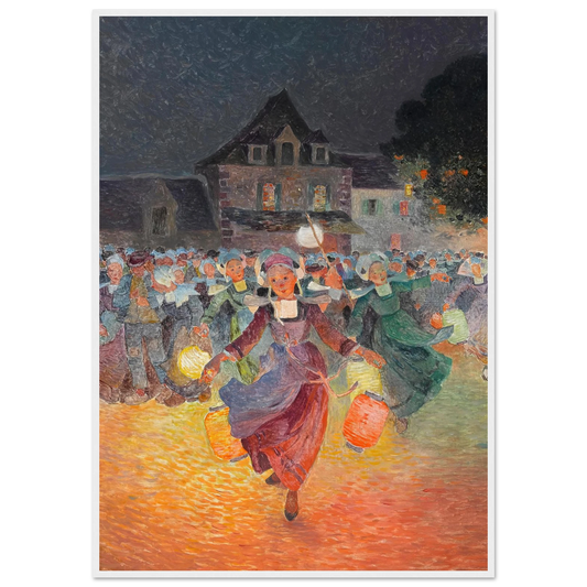 Breton Women with Lamps Art Print | Ferdinand du Puigaudeau - Framed Poster - 30x40 cm / 12x16″ - Black frame