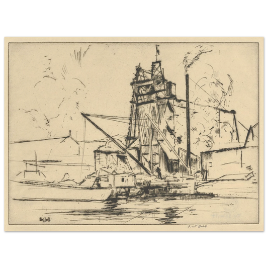 Bridgeport Docks (probably 1918) Art Print | Ernest Haskell - Framed Poster - 30x40 cm / 12x16″ - Black frame