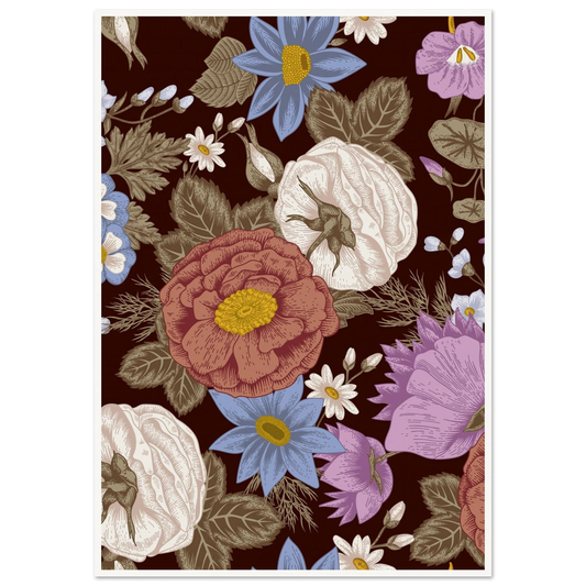 Burgundy Garden Riot Art Print | William Morris Inspired - Framed Poster - 30x30 cm / 12x12″ - Black frame