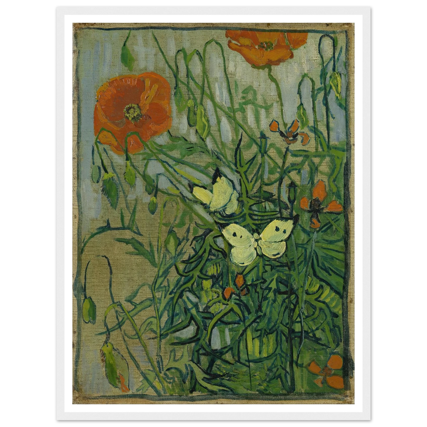 Butterflies and poppies (1890) Art Print | Vincent van Gogh - Framed Poster - 30x40 cm / 12x16″ - Black frame