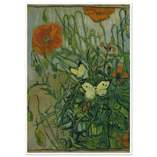 Butterflies and poppies (1890) Art Print | Vincent van Gogh - Framed Poster - 30x40 cm / 12x16″ - Black frame