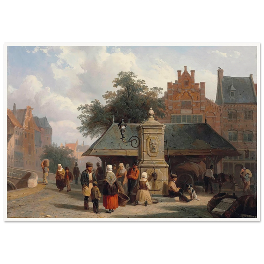 By the well in a Dutch town square (1850) Art Print | Cornelis Springer - Framed Poster - 30x40 cm / 12x16″ - Black frame