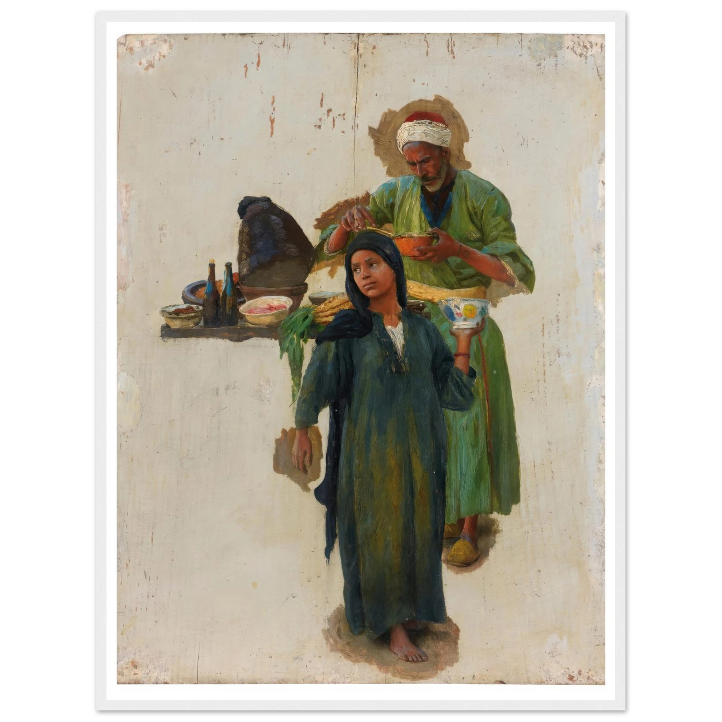 Study Of A Man And A Girl Holding A Bowl Art Print | Ludwig Deutsch-Quipham Collections