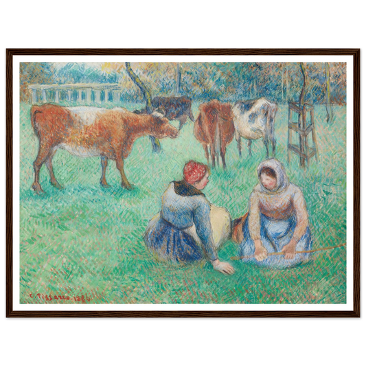Paysannes assises gardant des vaches (1886) Art Print | Camille Pissarro-Quipham Collections