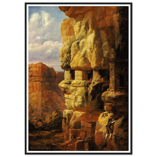 Cliff Houses On The Rio Mancos, Colorado (1875) Art Print | William Henry Holmes - Framed Poster - 70x100 cm / 28x40″ - Black frame