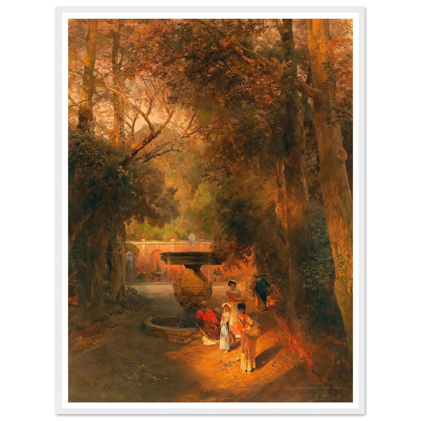 In the park by the fountain of Villa Torlonia in Frascati, near Rome Art Print | Oswald Achenbach-Quipham Collections