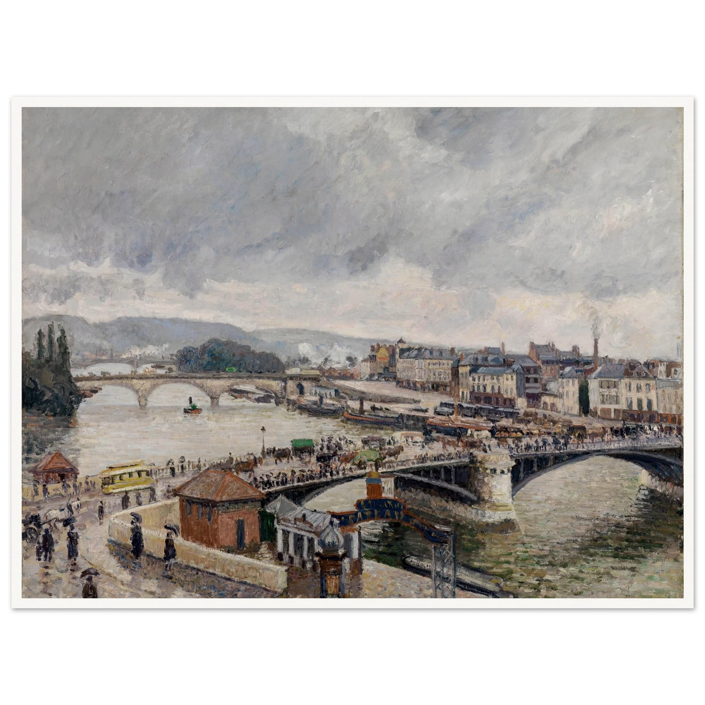 Blick auf die Grosse Brücke zu Rouen bei Regenstimmung (1896) Art Print | Camille Pissarro-Quipham Collections