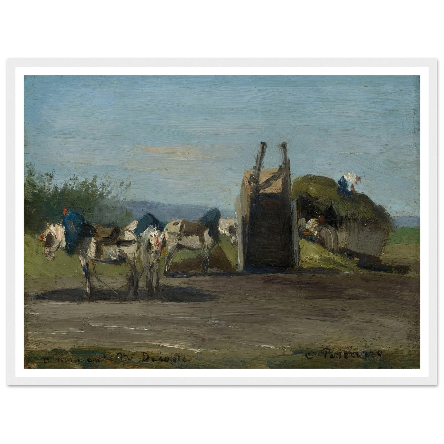 Chevaux blancs et charrettes (1862) Art Print | Camille Pissarro-Quipham Collections