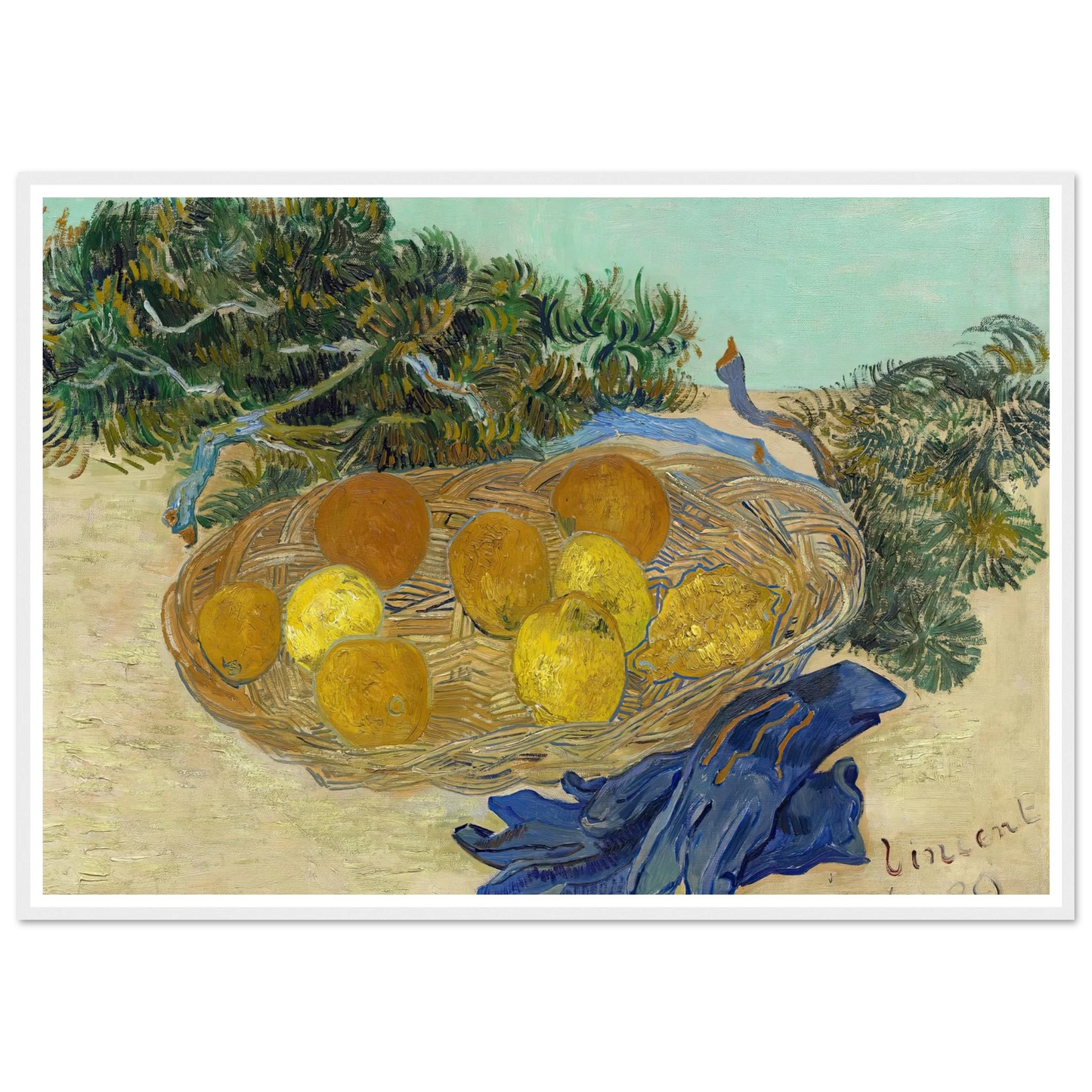 Still Life of Oranges and Lemons with Blue Gloves (1889) Art Print | Vincent van Gogh-Quipham Collections