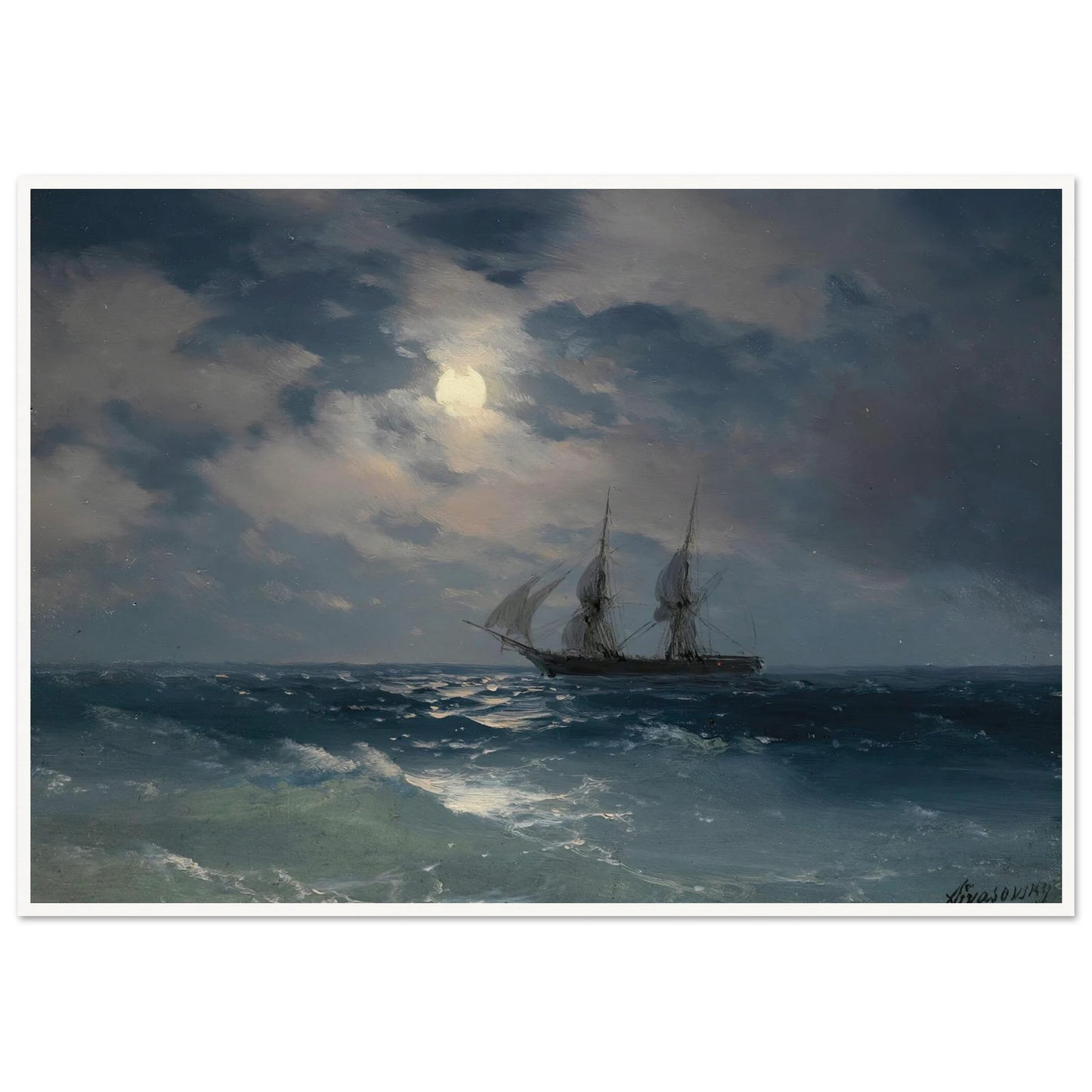 The Brig Mercury In Moonlight (1874) Art Print | Ivan Konstantinovich Aivazovsky-Quipham Collections