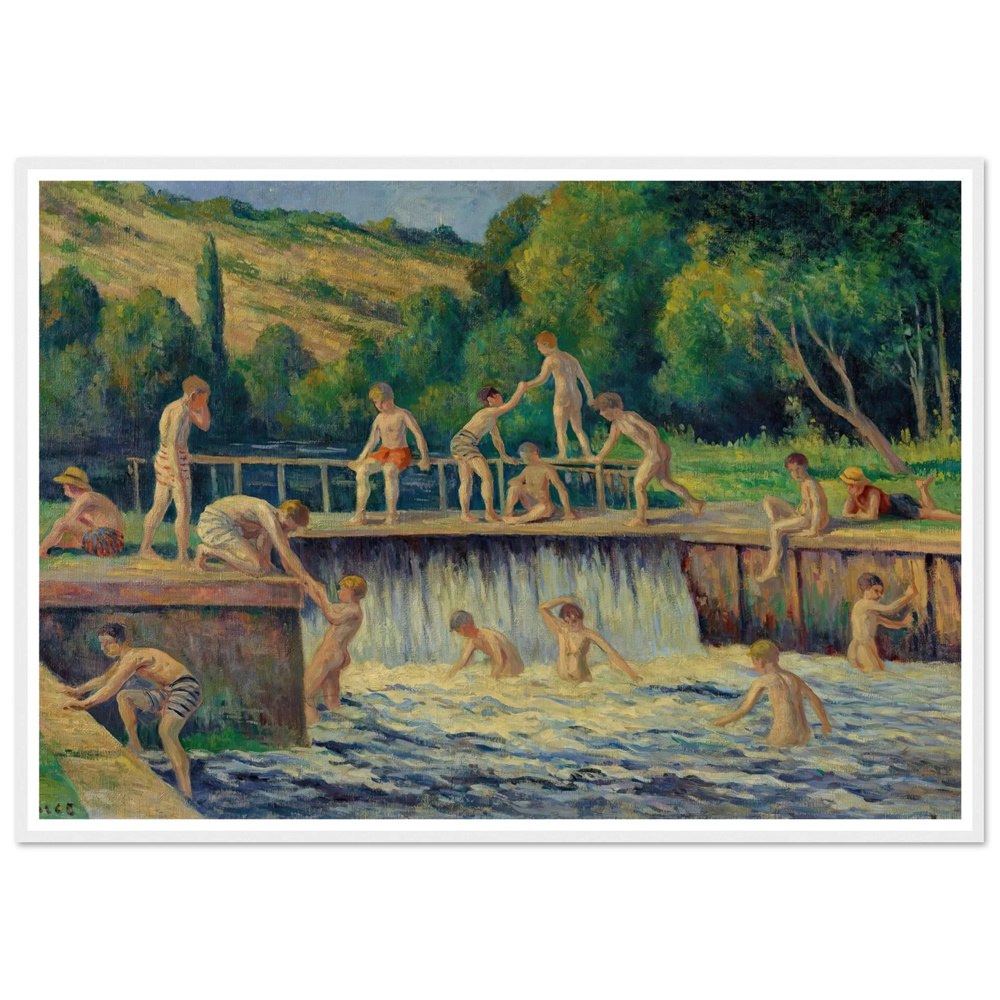 La baignade à Bessy-sur-Cure (circa 1908) Art Print | Maximilien Luce-Quipham Collections