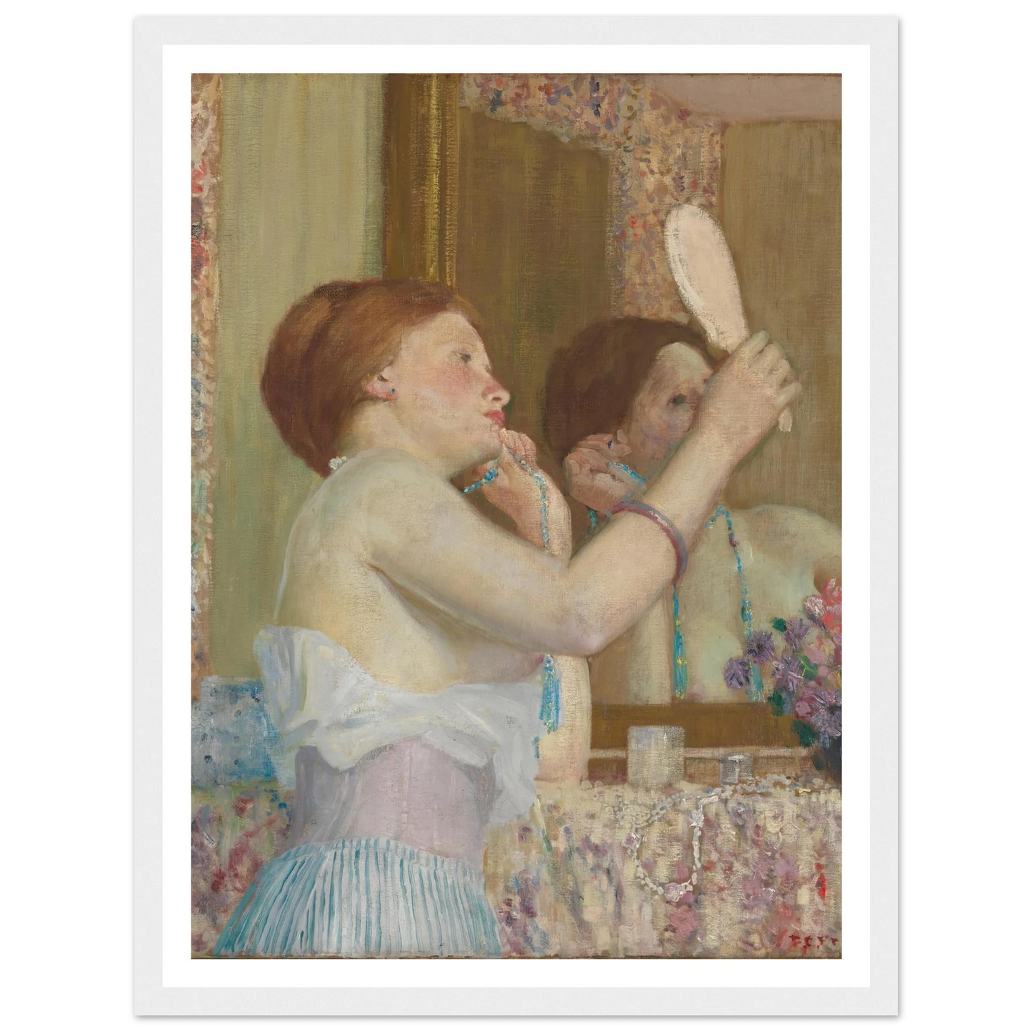 Woman with a Mirror (Femme qui se mire) (1911) Art Print | Frederick Carl Frieseke-Quipham Collections