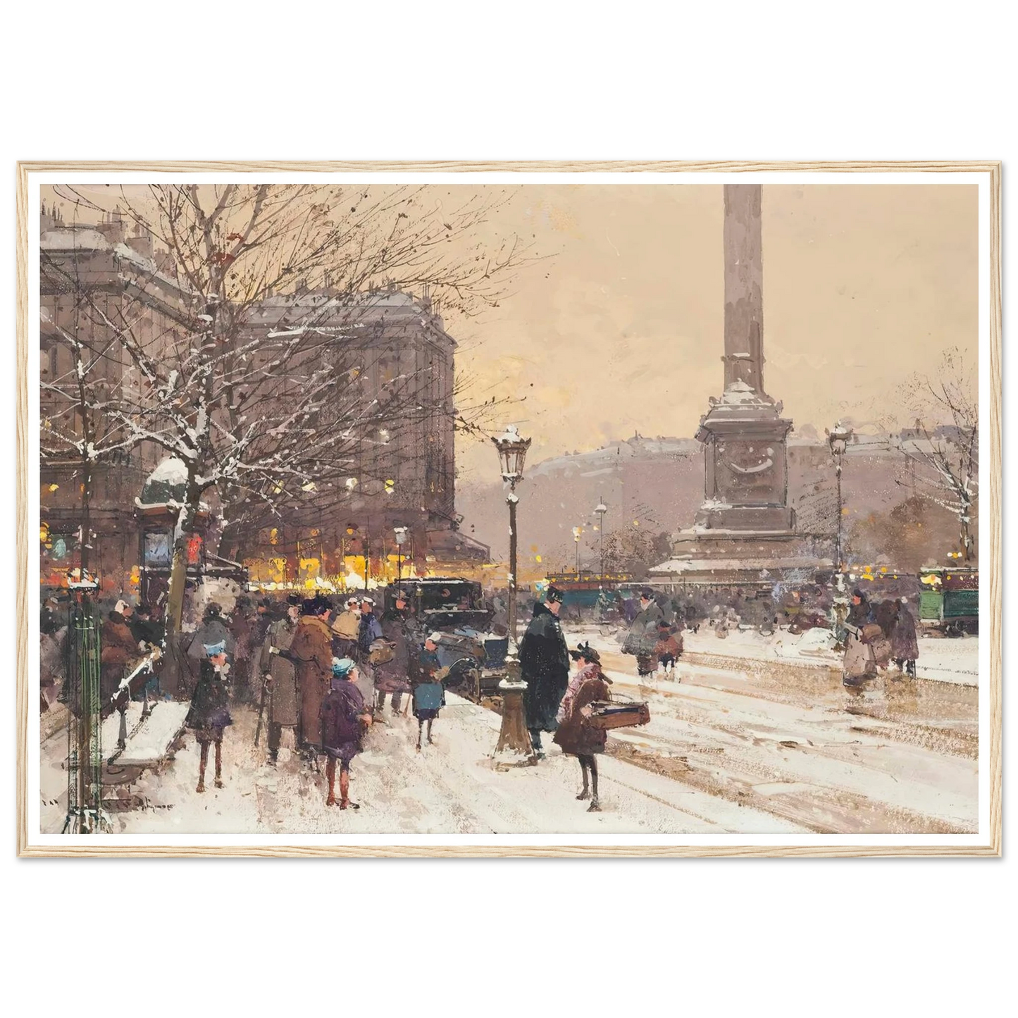 Figures in the snow, the Place de Concorde, Paris Art Print | Eugene Galien Laloue-Quipham Collections
