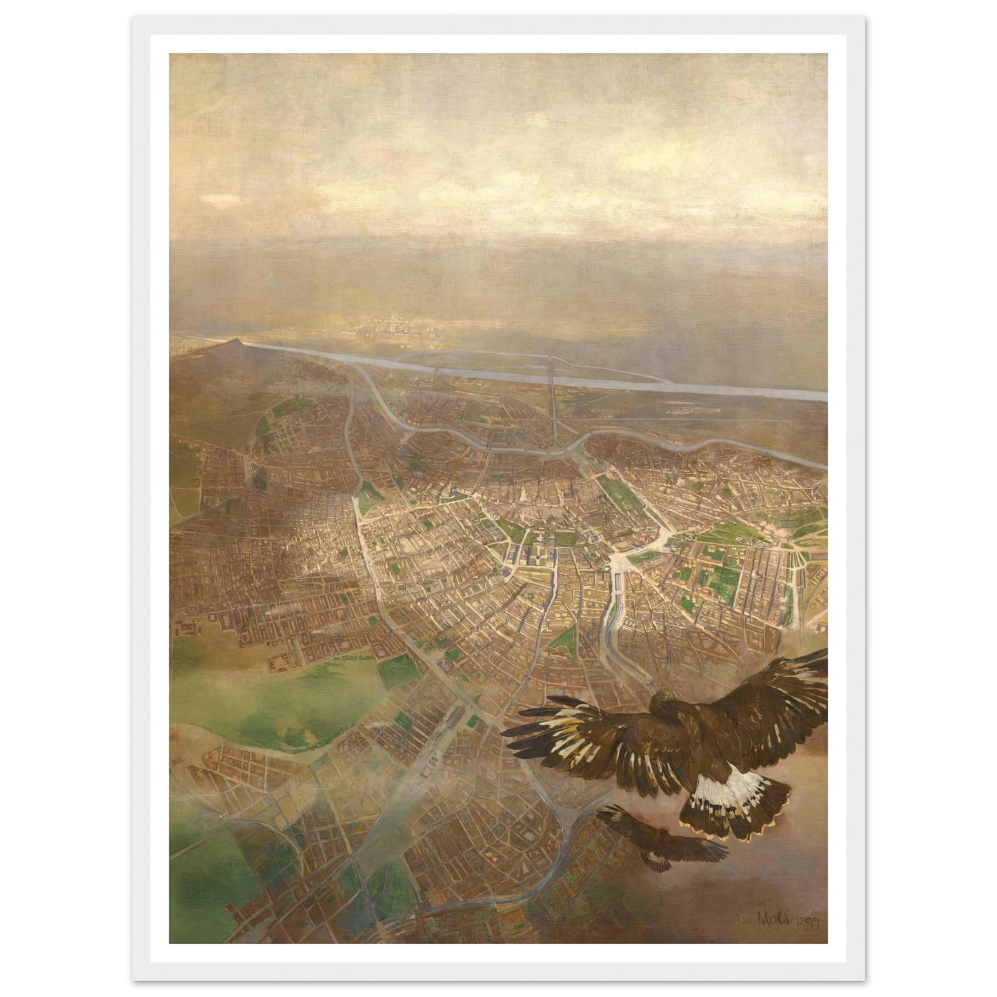 Blick auf Wien aus der Ballonhöhe von 3000m über der Schönbrunner Gloriette (1898) Art Print | Carl Moll-Quipham Collections