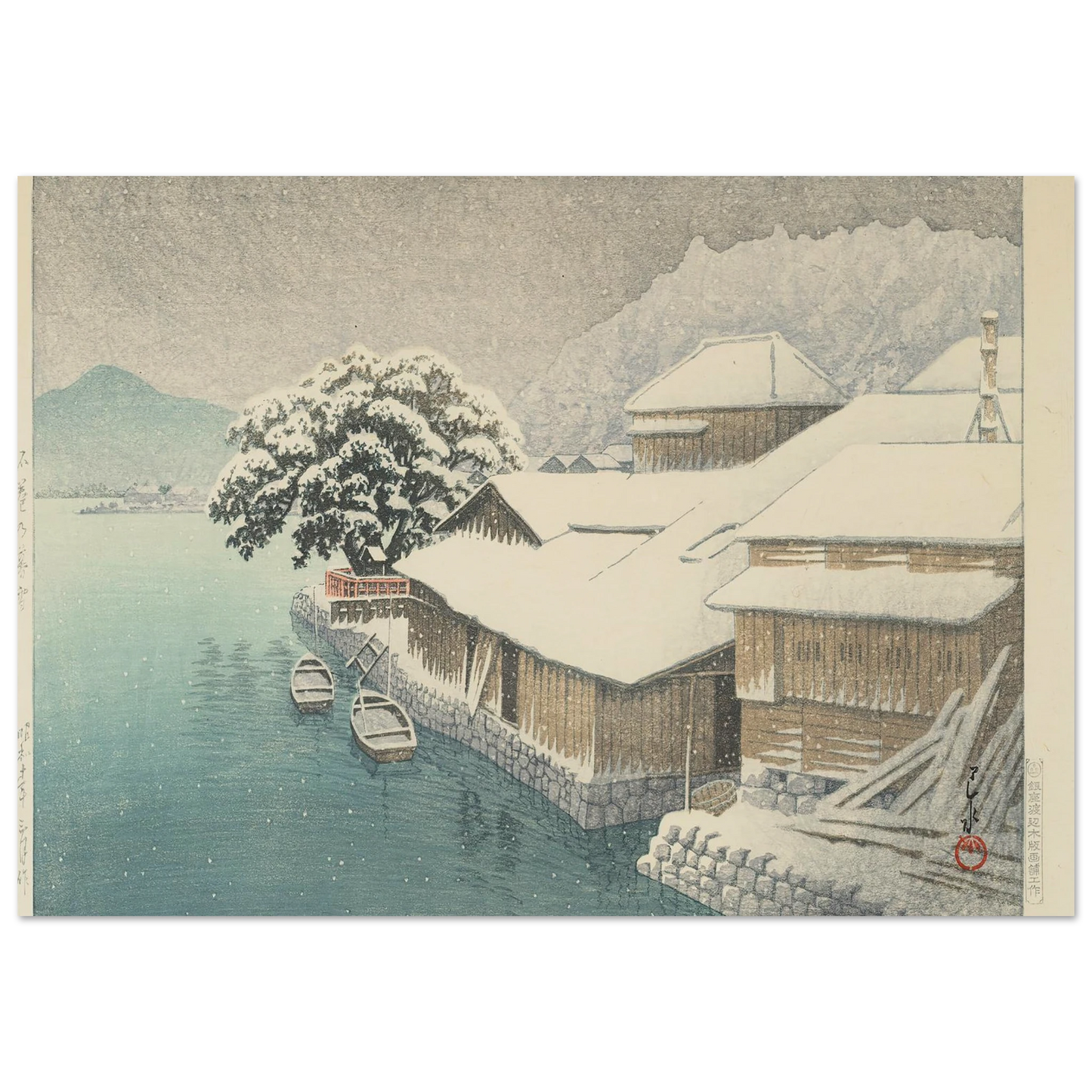 Ishinomaki no bosetsu (Evening Snow at Ishinomaki) (1935) Art Print | Kawase Hasui-Quipham Collections
