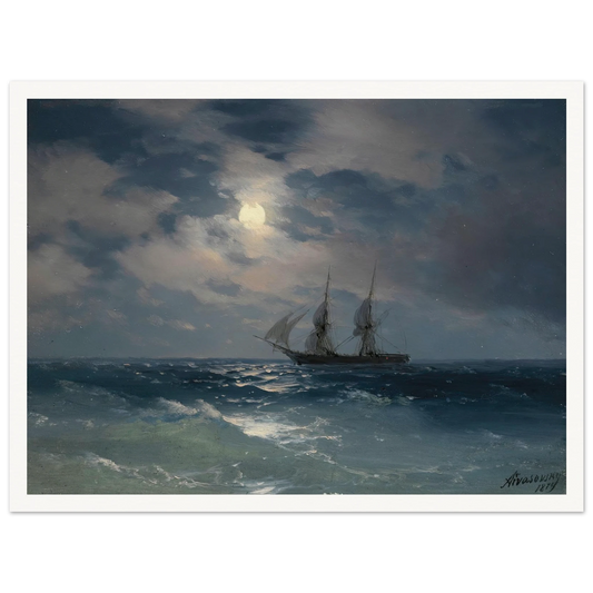 The Brig Mercury In Moonlight (1874) Art Print | Ivan Konstantinovich Aivazovsky-Quipham Collections