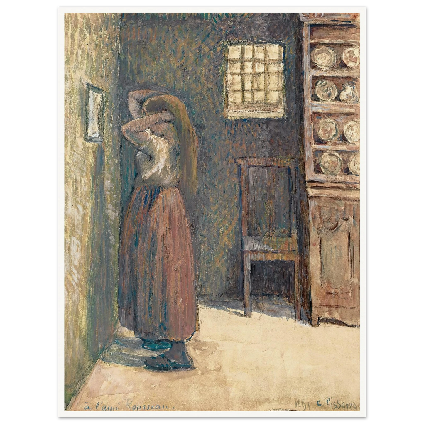 Jeune Paysanne Se Coiffant (1891) Art Print | Camille Pissarro-Quipham Collections