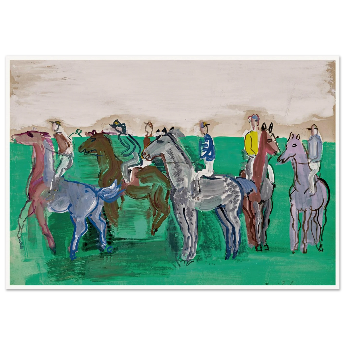 Jockeys et chevaux avant le départ (circa 1930) Art Print | Raoul Dufy-Quipham Collections