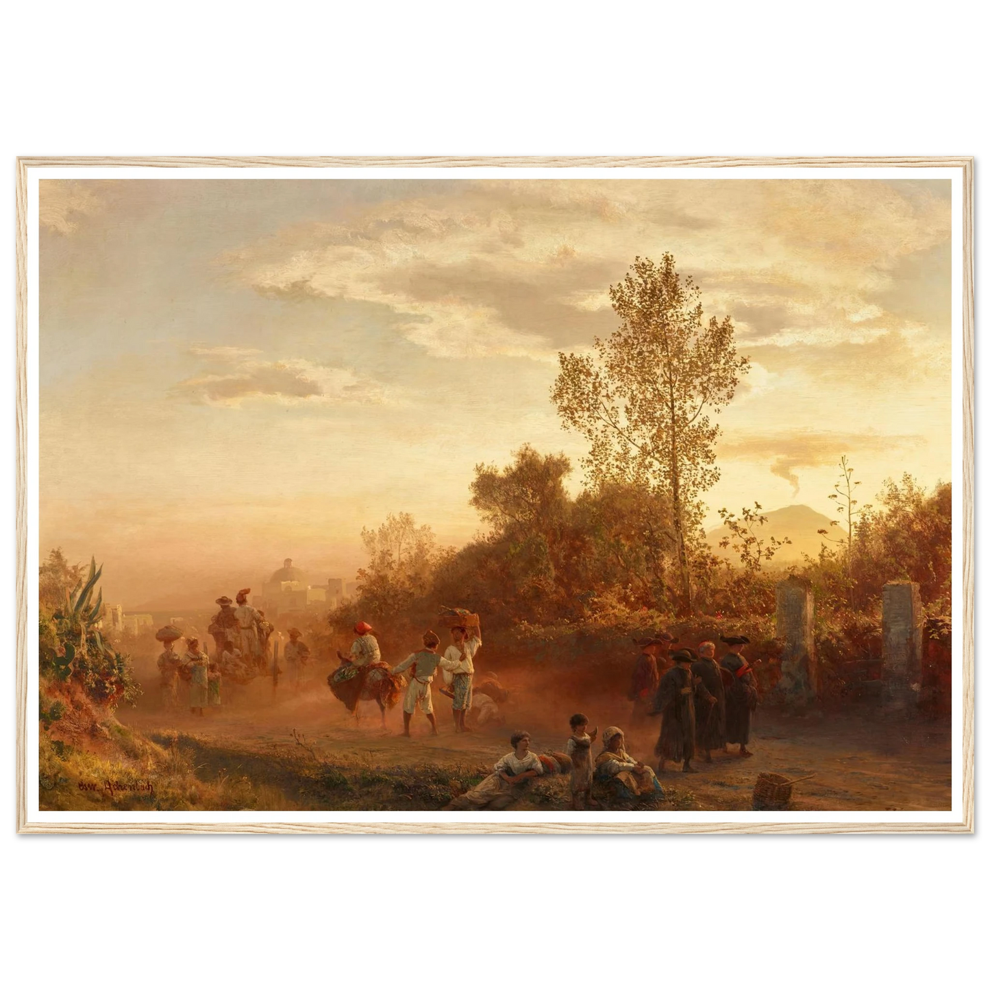 Landstraße bei Neapel mit Vesuv im Hintergrund Art Print | Oswald Achenbach-Quipham Collections