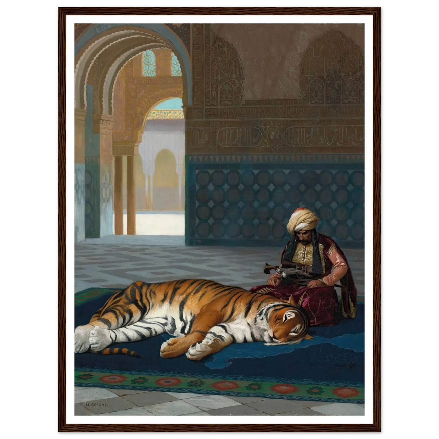 Le Tigre Et Le Gardien Art Print | Jean Leon Gerome - Framed Poster - 30x40 cm / 12x16″ - Black frame