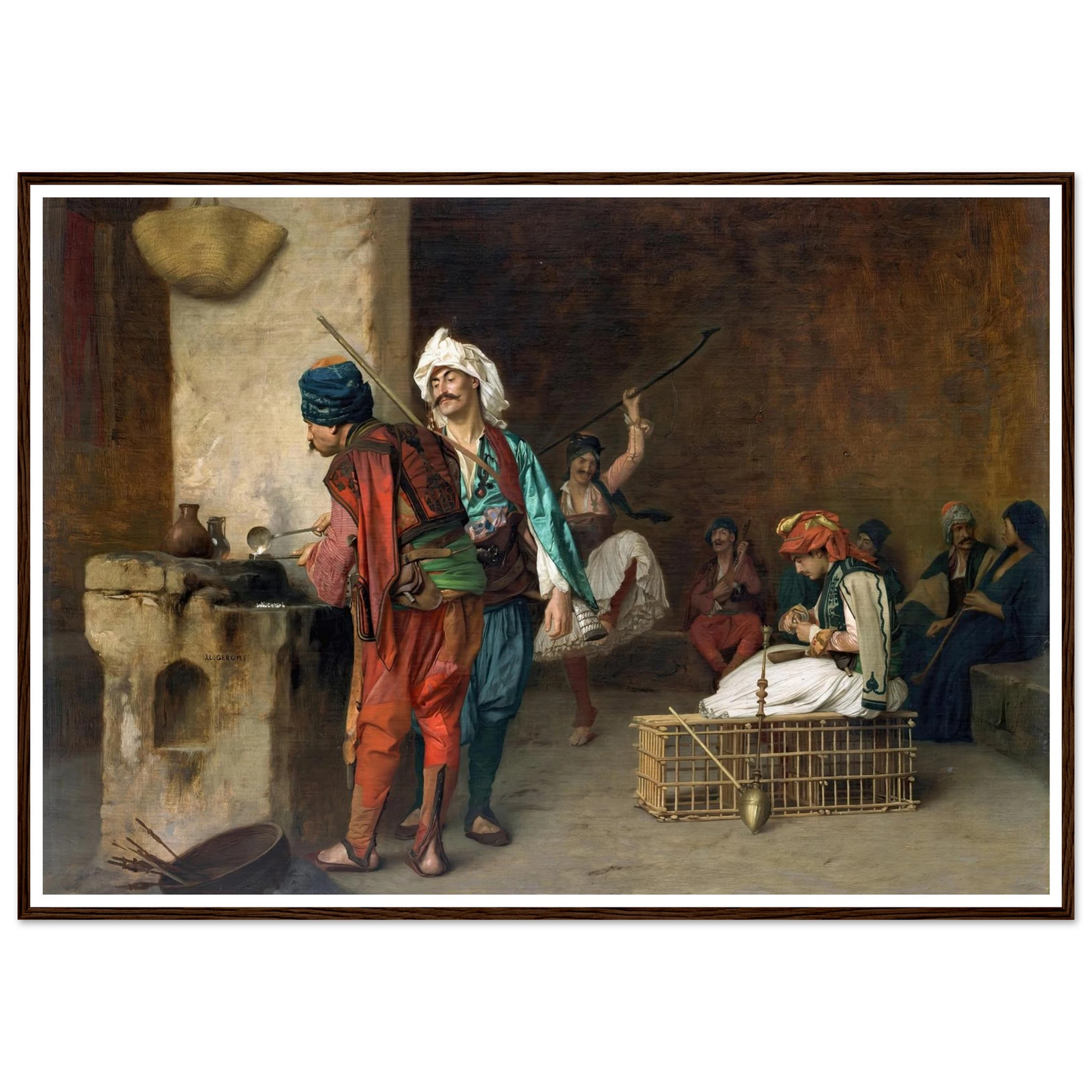 Cafe House-Cairo (Casting Bullets) (1884 or earlier) Art Print | Jean Leon Gerome - Framed Poster - 30x40 cm / 12x16″ - Black frame