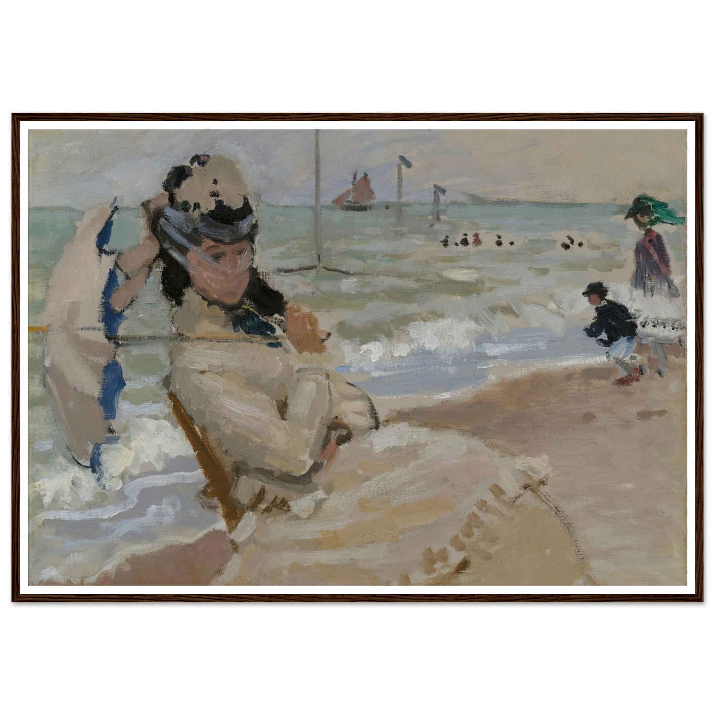 Camille on the Beach in Trouville (1870) Art Print | Claude Monet - Framed Poster - 30x40 cm / 12x16″ - Black frame