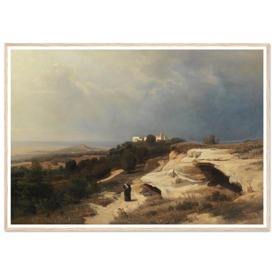 Campagnalandschaft mit wanderndem Mönch (1850) Art Print | Oswald Achenbach - Framed Poster - 30x40 cm / 12x16″ - Black frame
