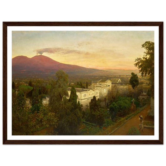Campo Santo in Poggioreale, the Vesuvius Beyond Art Print | Oswald Achenbach - Framed Poster - 30x40 cm / 12x16″ - Black frame