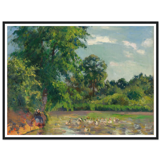 Canards sur l’étang de Montfoucault (circa 1874) Art Print | Camille Pissarro - Framed Poster - 30x40 cm / 12x16″ - Black frame
