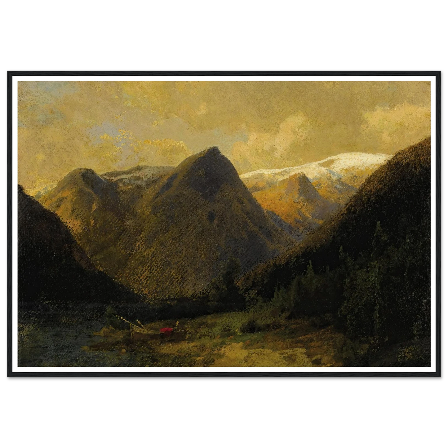 Canoe at Water’s Edge Art Print | Hermann Ottomar Herzog - Framed Poster - 30x40 cm / 12x16″ - Black frame