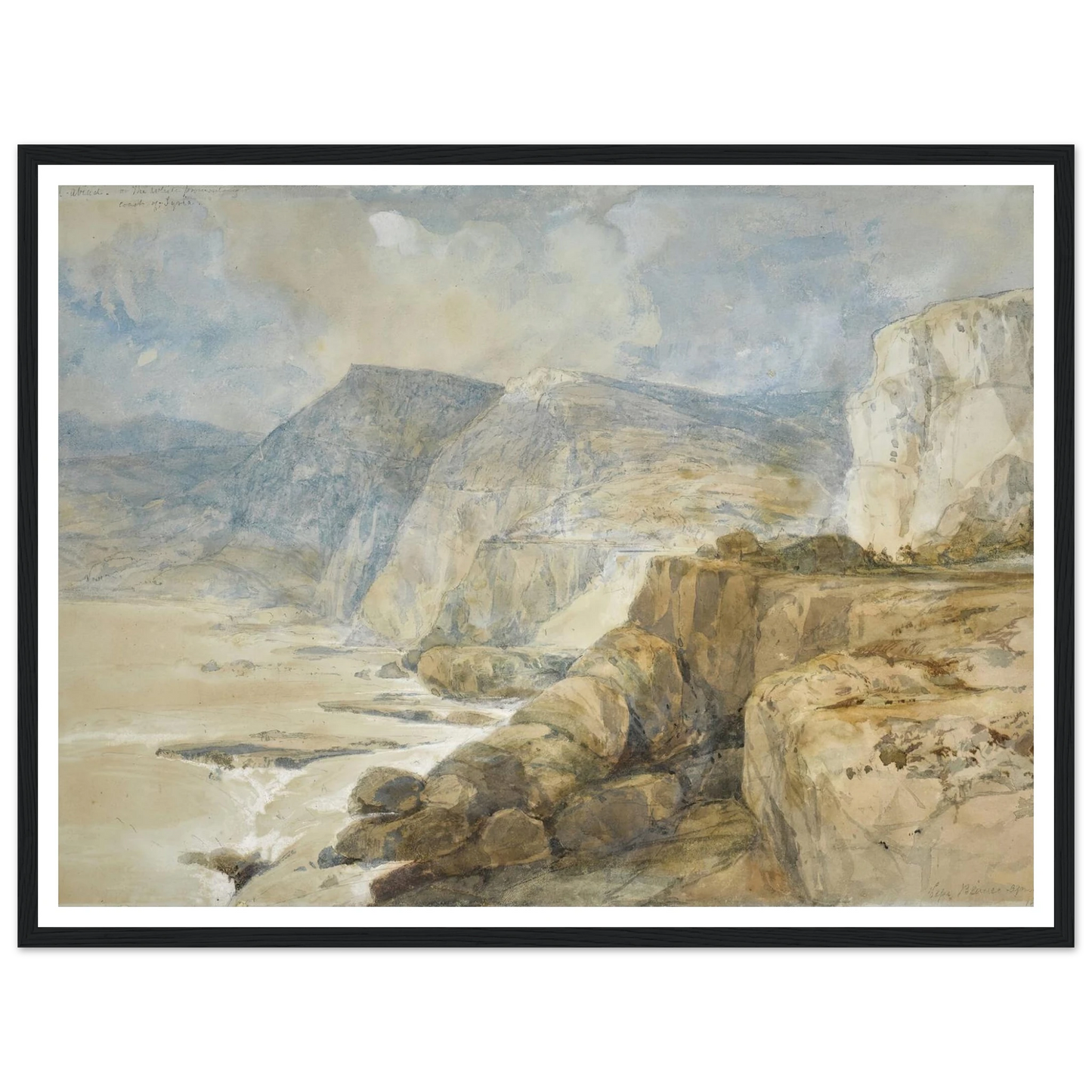 Cape Blanco, Lebanon (1839) Art Print | David Roberts - Framed Poster - 30x40 cm / 12x16″ - Black frame