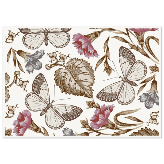 Carnation & White Wings Art Print | William Morris Inspired - Framed Poster - 30x30 cm / 12x12″ - Black frame