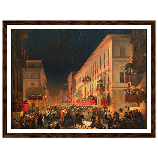 Carnival In Rome, The Feast Of Moccoletti Art Print | Ippolito Caffi - Framed Poster - 30x40 cm / 12x16″ - Black frame