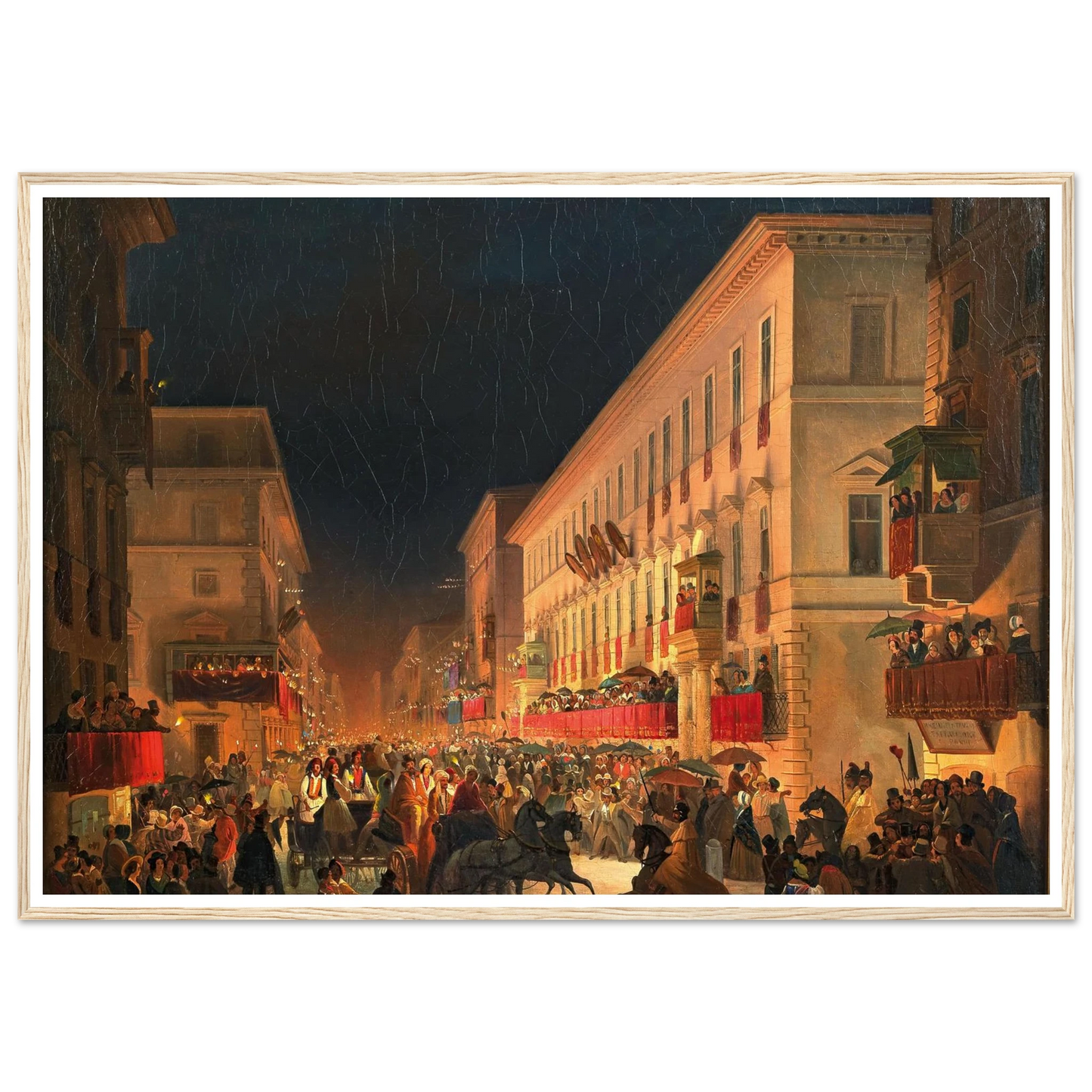 Carnival In Rome, The Feast Of Moccoletti Art Print | Ippolito Caffi - Framed Poster - 30x40 cm / 12x16″ - Black frame