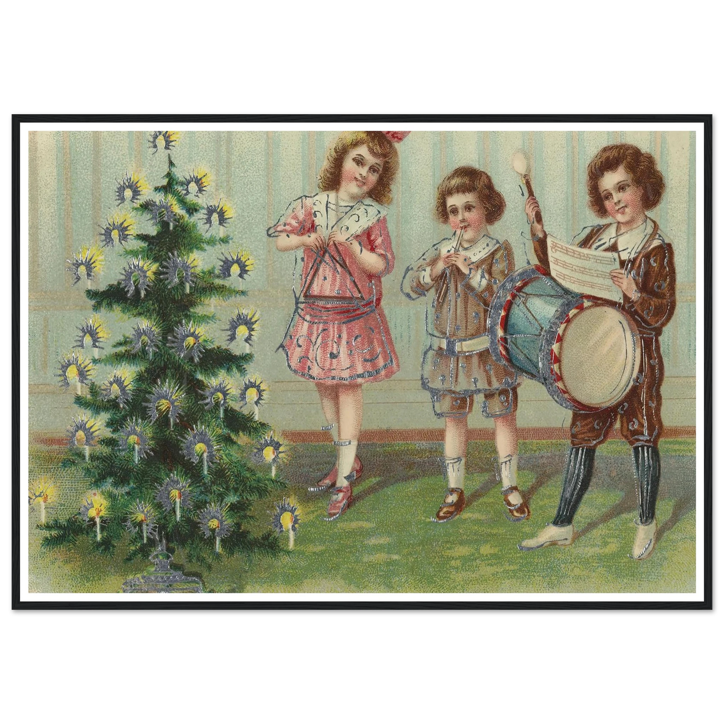 Carolers By The Pine - Framed Poster - 30x40 cm / 12x16″ - Black frame