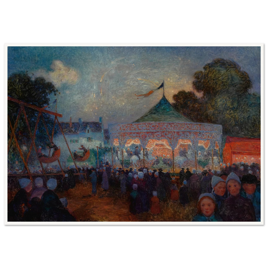 Carousel at Night at the Fair. 1890 Art Print | Ferdinand du Puigaudeau - Framed Poster - 30x40 cm / 12x16″ - Black frame