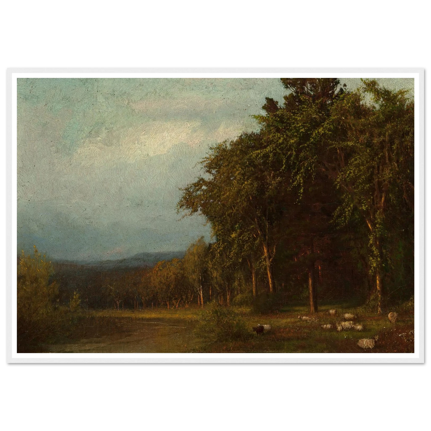 Cattle Grazing, Late Afternoon Art Print | Alexander Helwig Wyant - Framed Poster - 30x40 cm / 12x16″ - Black frame