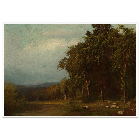 Cattle Grazing, Late Afternoon Art Print | Alexander Helwig Wyant - Framed Poster - 30x40 cm / 12x16″ - Black frame
