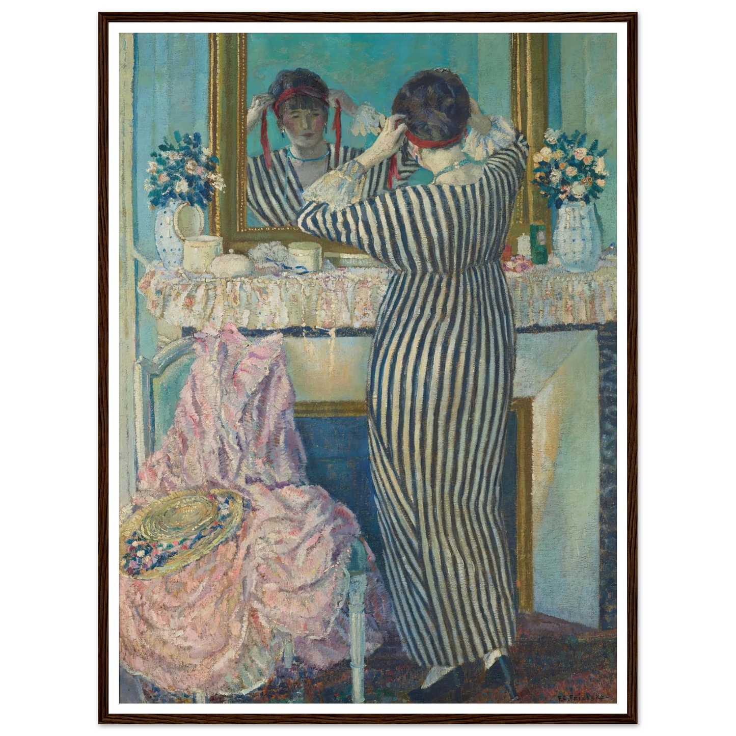Girl Dressing Her Hair (Girl Arranging Her Headdress) (1912) Art Print | Frederick Carl Frieseke-Quipham Collections
