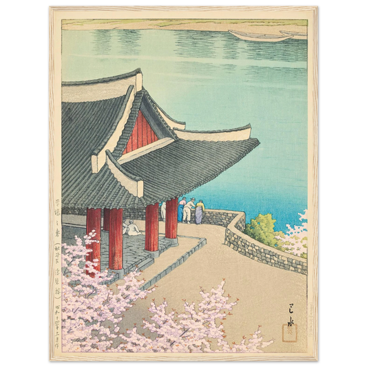 Heijo no haru, Botandai Fusekiro (Spring at Pubyong Pavilion, Modan Viewpoint, Pyongyang) (1939) Art Print | Kawase Hasui - Framed Poster - 30x40 cm / 12x16″ - Black frame