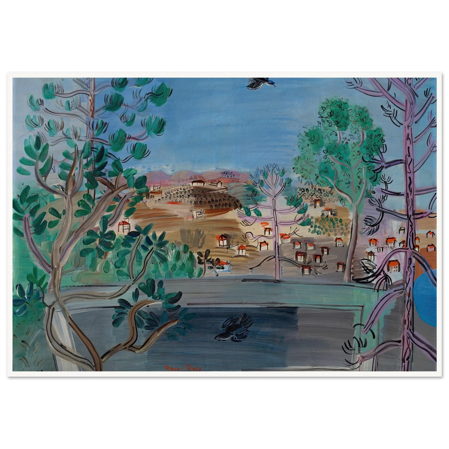 Le réservoir à Golfe-Juan, à l’oiseau (1927) Art Print | Raoul Dufy-Quipham Collections