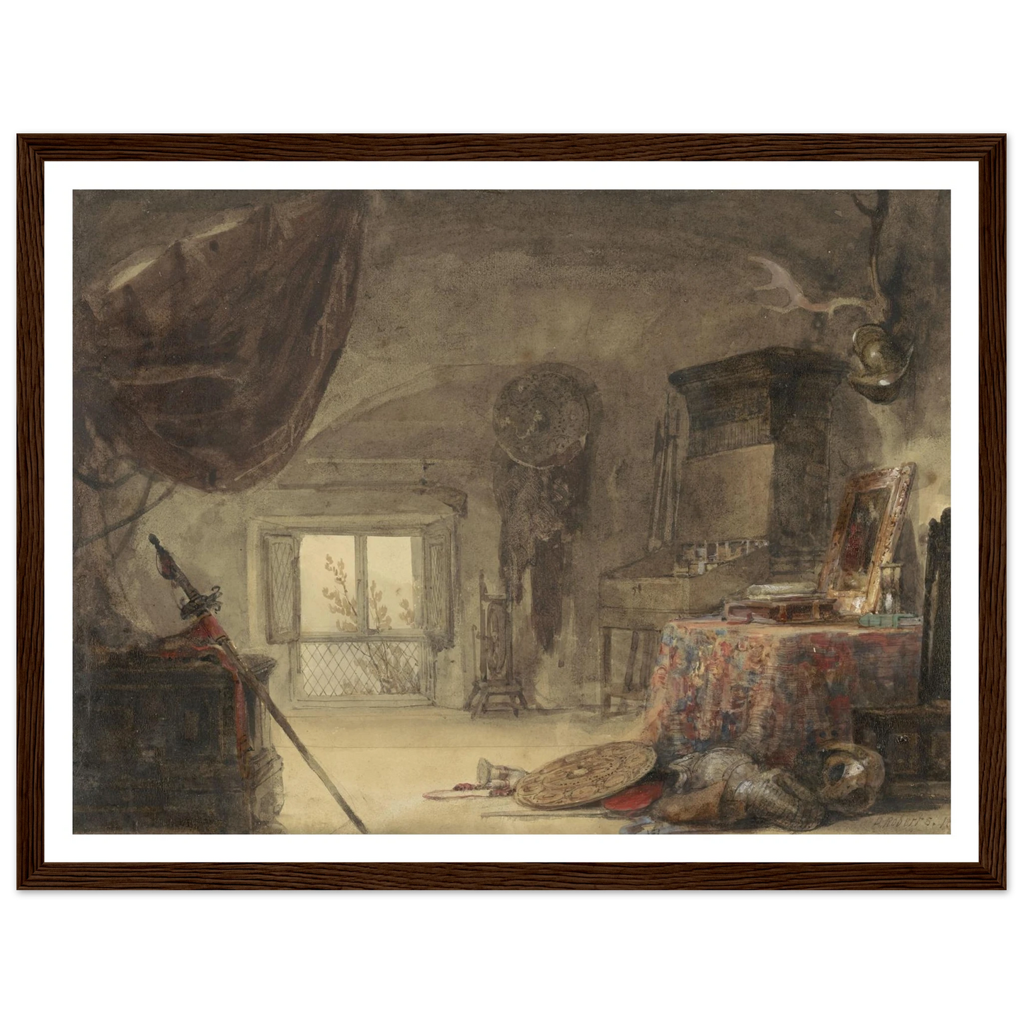 Zoldervertrek, ingericht als atelier (1830 - 1839) Art Print | David Roberts-Quipham Collections