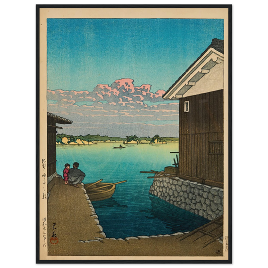 Hizen Yobuko no asa (Morning in Yobuko, Hizen) (1948) Art Print | Kawase Hasui - Framed Poster - 30x40 cm / 12x16″ - Black frame