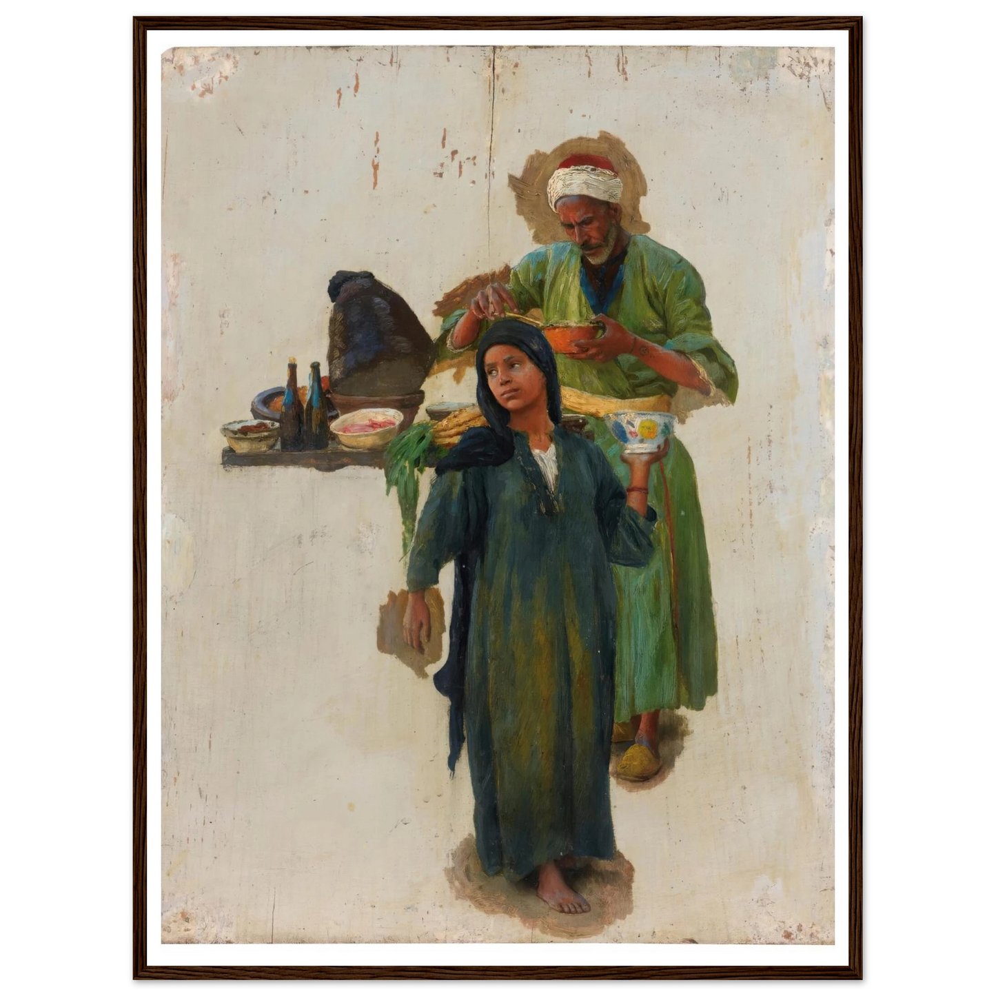 Study Of A Man And A Girl Holding A Bowl Art Print | Ludwig Deutsch-Quipham Collections
