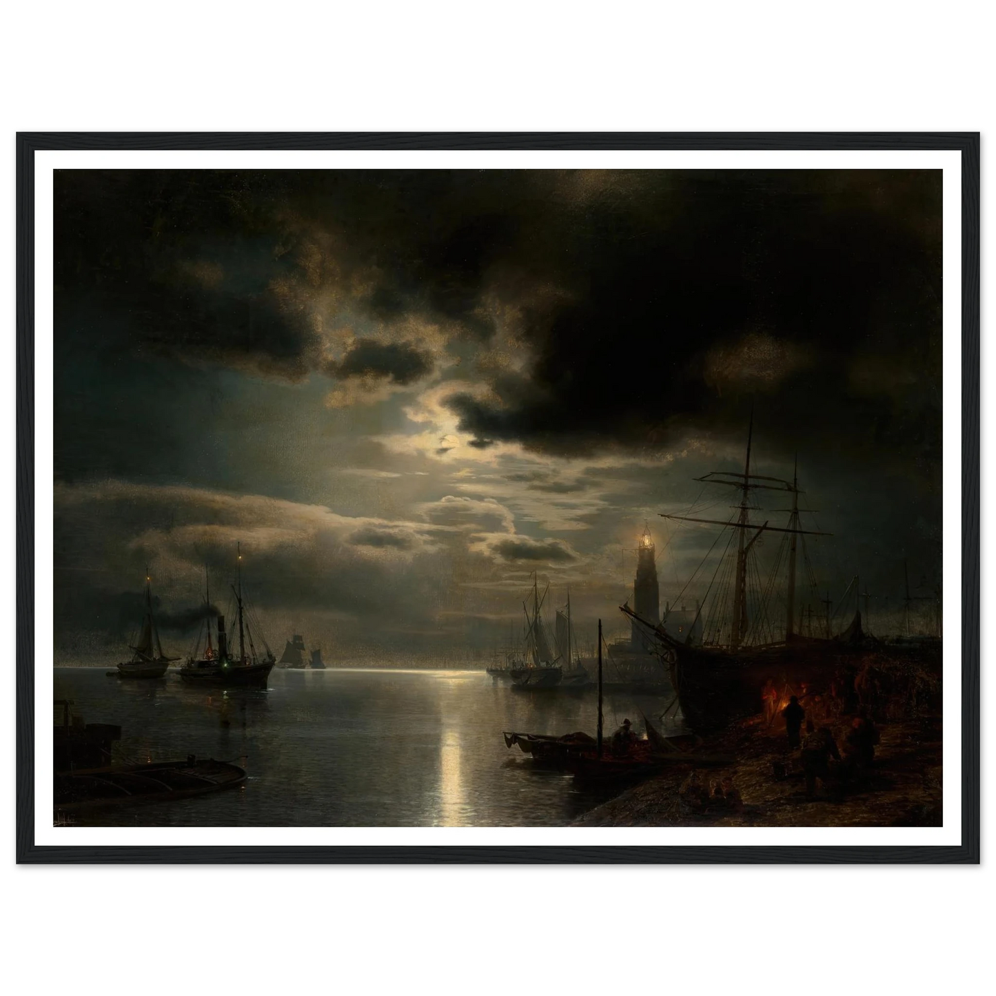 A Moonlit Harbor (1867) Art Print | Hermann Ottomar Herzog-Quipham Collections