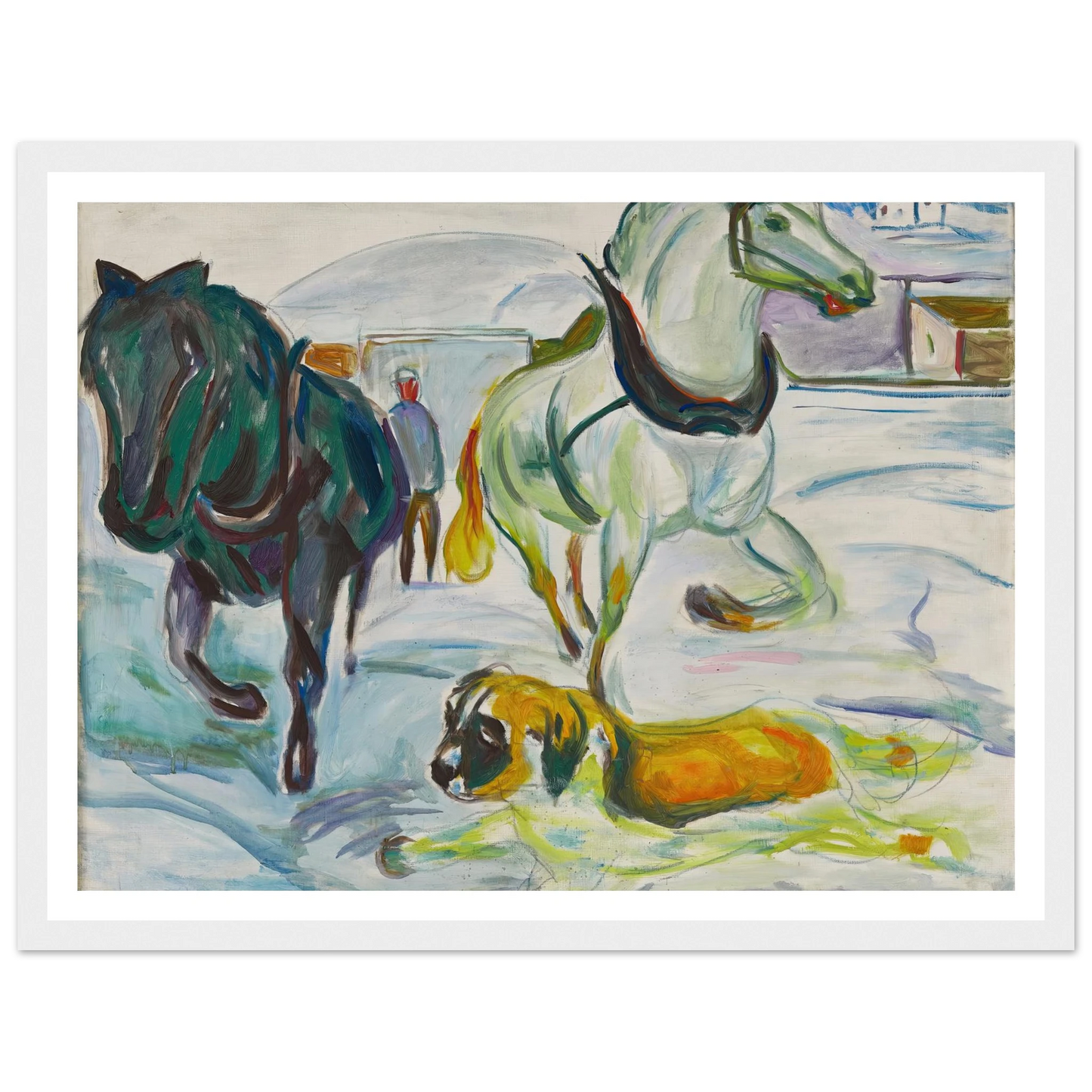 Horse Team and a St. Bernhard in the Snow (1923) Art Print | Edvard Munch-Quipham Collections