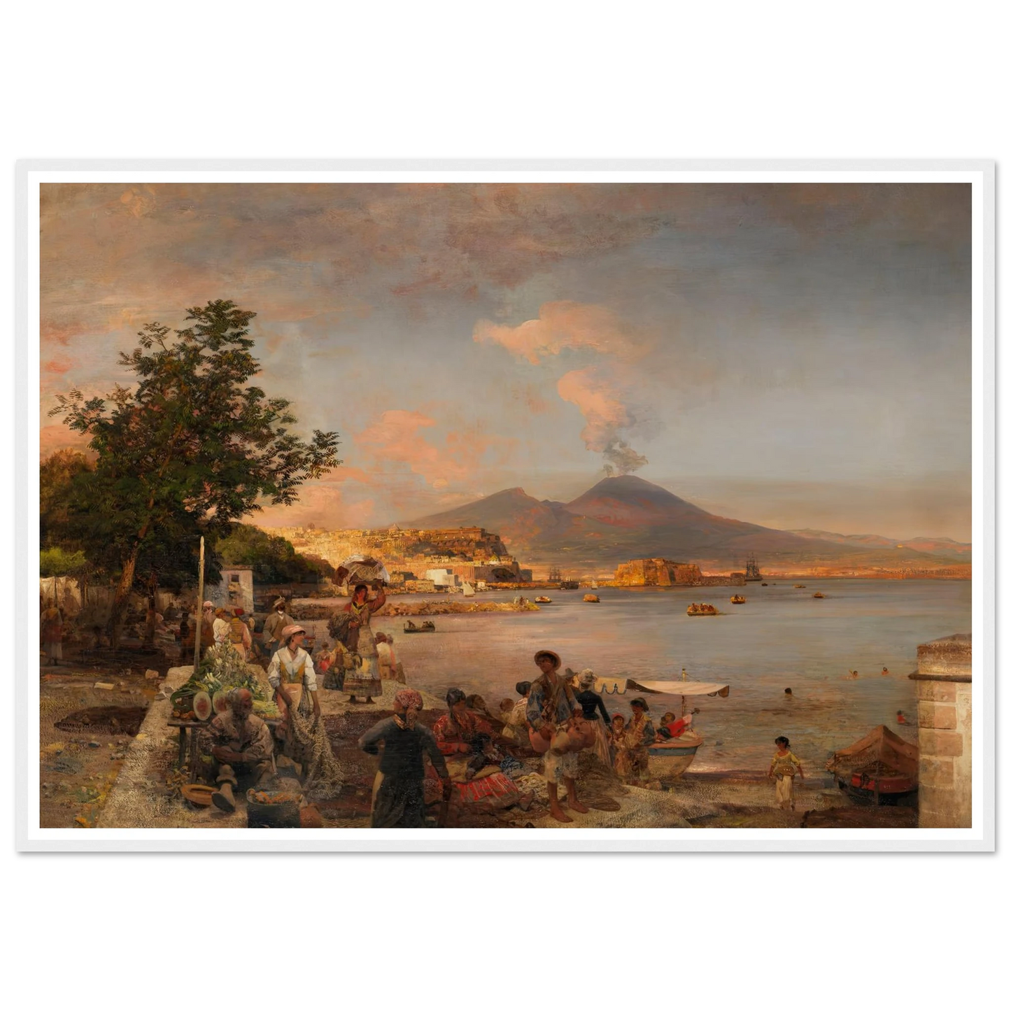 Marktszene bei Neapel mit Blick auf den Vesuv (1888) Art Print | Oswald Achenbach-Quipham Collections