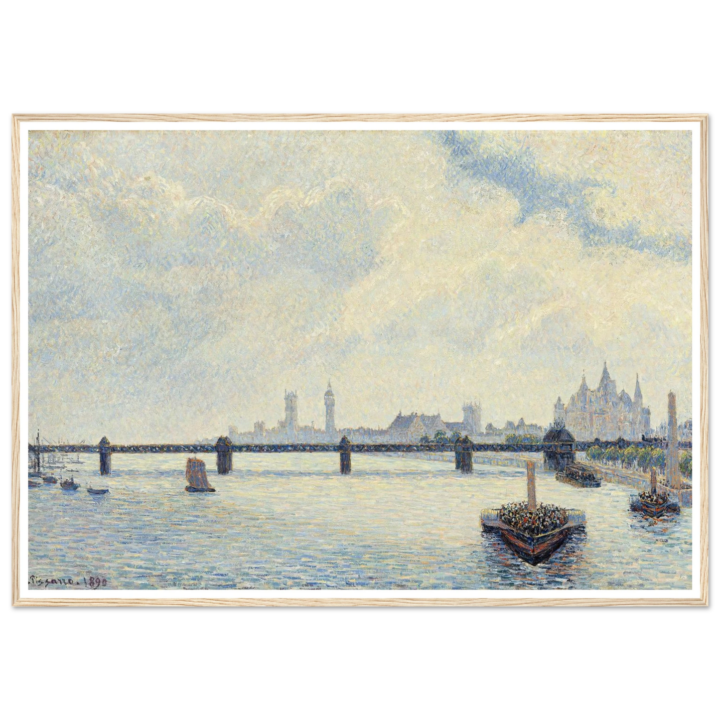 Charing Cross Bridge,London (1890) Art Print | Camille Pissarro - Framed Poster - 30x40 cm / 12x16″ - Black frame