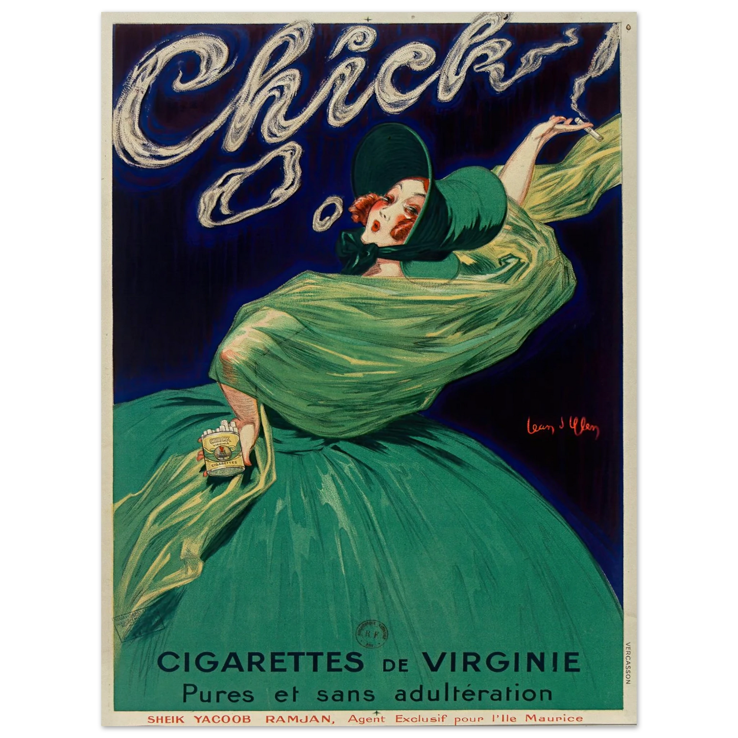 Chick cigarettes de Virginie pures et sans adultération (1925) Art Print | Jean Dylen - Framed Poster - 45x60 cm / 18x24″ - Black frame
